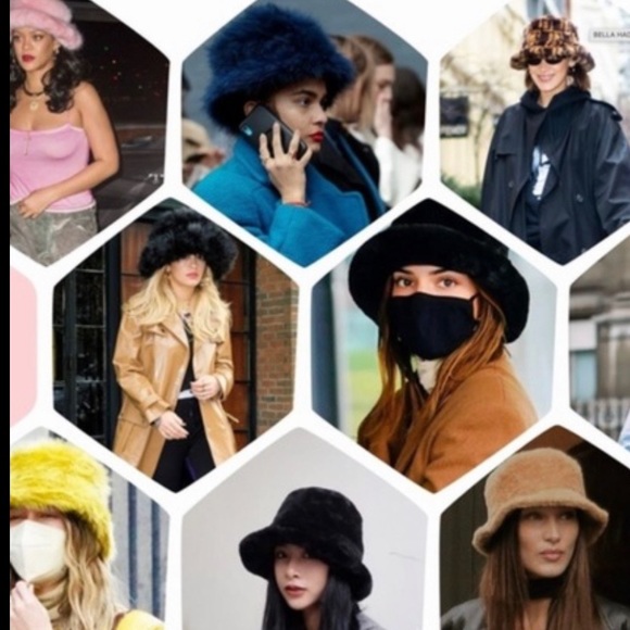 Women Tie Dye Rainbow Fluffy Faux Fur Bucket Hat - Picture 12 of 12